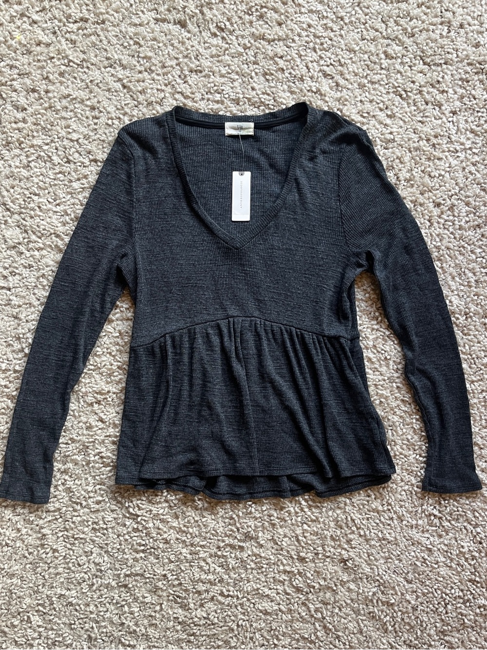 T.La New Waffle Knit V-Neck Peplum Long Sleeve Top